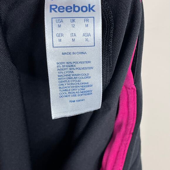 Reebok Womens Medium M Black Pink Cropped Capri Leggings Mesh Back Activewear - Picture 9 of 9